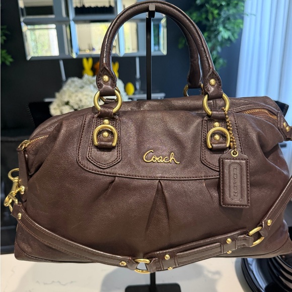 Coach Handbags - Coach Ashley in Dark Brown Leather Satchel with Gold Hardware